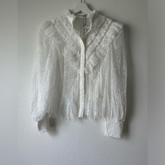 Alice + Olivia | RHEBA MOCK NECK BUTTON FRONT LACE TOP - Picture 6 of 13